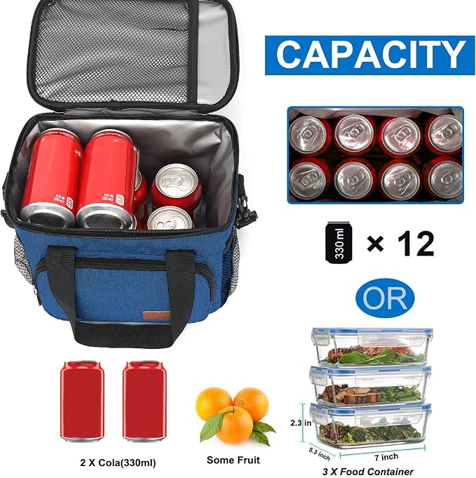 Lunch Bags for Women/Men, Insulated Lunch Bag for Work Office Picnic - Lunch Cooler Bag Leakproof Lunch Box with Adjustable Shoulder Strap - Blue