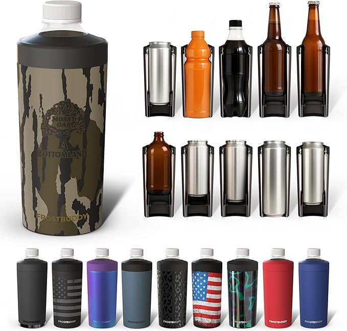 Frost Buddy XL Can Cooler - Fits 12-24 oz Cans (Mossy Oak Bottomland) | Keeps drinks chilled 12+ hrs | No sweat, no condensation | Fits slim & standard cans | Durable, portable design