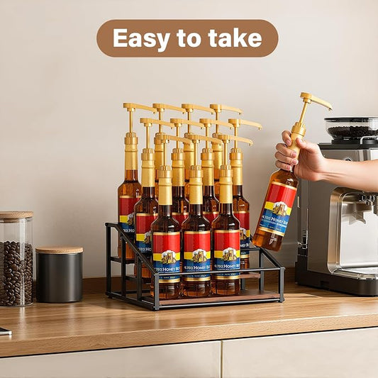 kimilus Coffee Syrup Organizer Rack, Liquor Bottle Display Shelf, 3 Tier 12 Syrup Bottles Holder Stand for Coffee Bar Kitchen Small Wine Rack for Family Storage for Syrup Wine Dressing