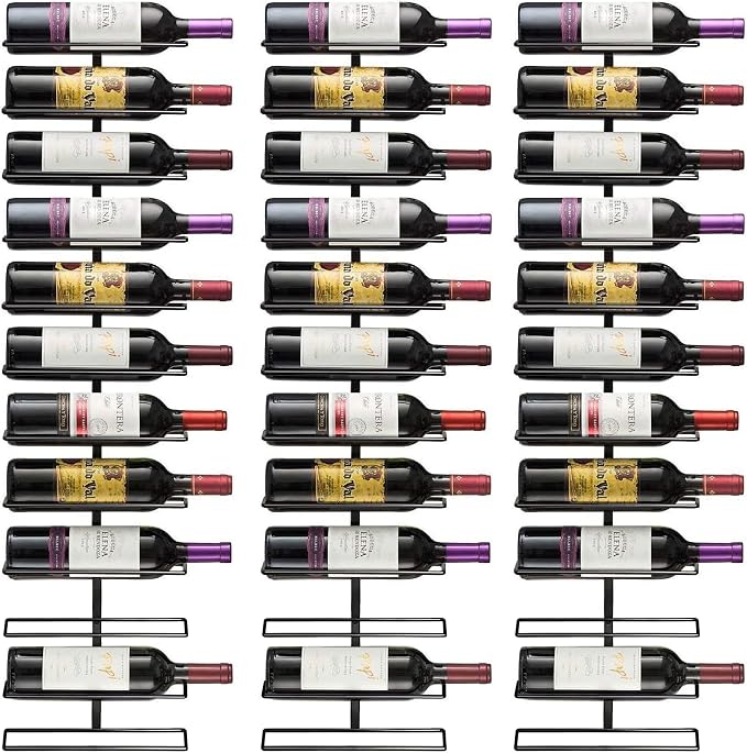 Sorbus Wall Mount Wine Rack – Holds 12 Bottles – Black Metal Wine Bottle Holder for Wall, Modern Wine Rack for Home Bar, Kitchen