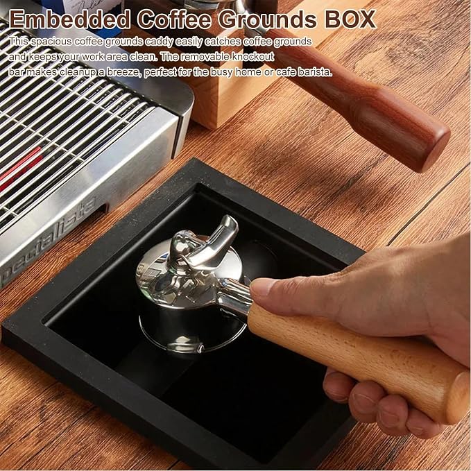 Bottomless Espresso Knock Box, Stainless Steel Coffee Grounds Container with Removable Bar & Bottomless Chute, Built-in Desktop Waste Bucket for Commercial Cafes Restaurants, Trapezoid