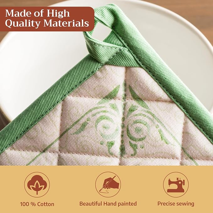 Maison d' Hermine Pot Holders 100% Cotton Potholders (8" x 8", Pack of 1) | Heat Resistant Hot Pads with Loop BBQ Cooking Baking Farmhouse Kitchen Handling Hot Pans Spring Summer - Jardin Du Roy