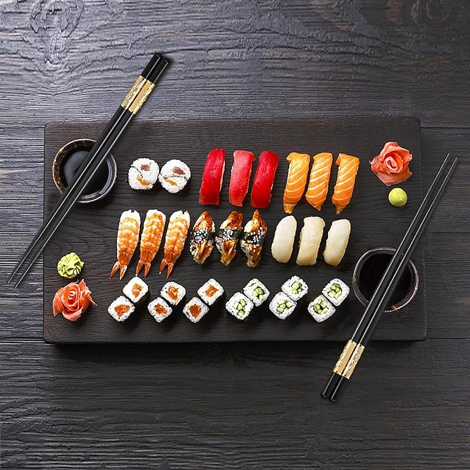 Youda Metal Chopsticks Reusable Chinese Japanese Style Dragon Chopsticks Chinese Gift Set Fiberglass Chops ticks Set Dishwasher-Safe (5 Pairs)