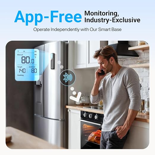 ThermoMaven Smart Bluetooth Wireless Meat Thermometer with WiFi App | Standalone Base, Ultra-Thin Probe, NIST ±0.5°F Accuracy, Real-Time Alerts, BBQ Grill Oven Kitchen, Steak Chicken Turkey Pork