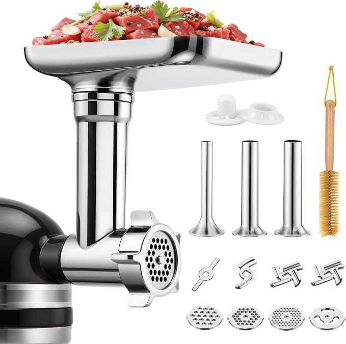 Metal Meat Grinder Attachment for KitchenAid Stand Mixers of All Models | Sausage Stuffer, Food Processor, Aluminum Alloy, Not Dishwasher Safe, Hand Wash Only, Mixer/Machine NOT Included