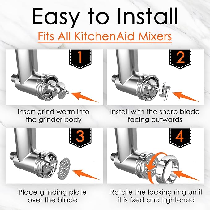 Stainless Steel Meat Grinder Attachment for KitchenAid Mixers | For KitchenAid Mixers of All Models, Sausage Stuffer, Food Processor, Dishwasher Safe, Heavy Duty, Mixer/Machine NOT Included