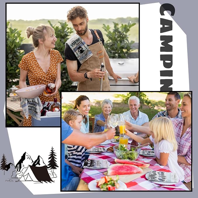 Boyiee Set of 6 Camping Kitchen Towels Happy Camper Tea Towels | Absorbent Farmhouse Dish Towels with Funny Sayings 24 x 16 Inches Camping Hand Towels for Rv Campers Lovers Gifts Accessories