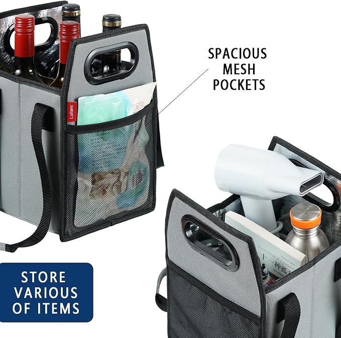 Collapsible Bottle Carrier - Reusable Portable Wine Bottle Case for Tote Bag, Moving, Vacation & Grocery Shopping