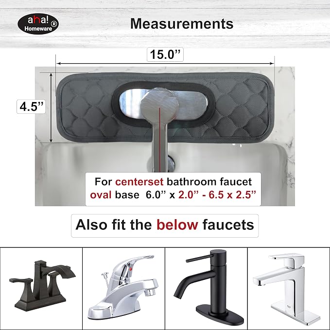 Bathroom Sink Splash Guard Oval-Hole Rectangle-Hole: AHA HOMEWARE, Faucet Mat for Bathroom Sink Oval Base , Bathroom Sink Water Splash Guard Centerset Rectangle Base (Black & Gray)