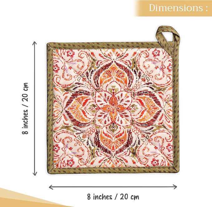 Maison d' Hermine Pot Holders 100% Cotton Potholders (8" x 8", Pack of 1) | Heat Resistant Hot Pads with Loop BBQ Cooking Baking Hotel Kitchen Handling Hot Pans Thanksgiving Christmas - Damask