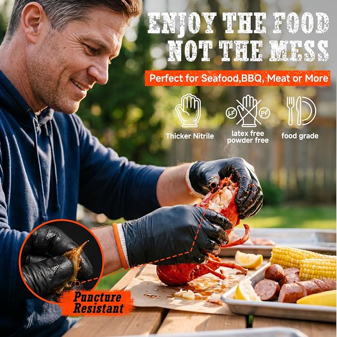 ANBOSON BBQ Gloves,Disposable BBQ Gloves Heat Resistant Cooking | 50 Disposable Nitrile Gloves with 2 Reusable Cotton Liners, Powder Free, Latex Free for Smoking,Grilling,Cooking,Food Prep