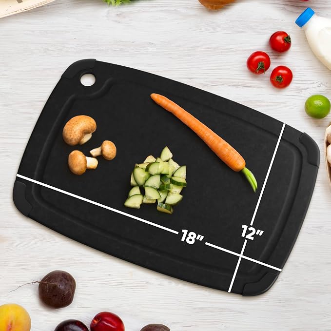 Dishwasher Safe Cutting Boards for Kitchen - Extra Large 18" x 12" Composite Wood Cutting Board with Juice Groove, Non-Slip Feet & Lightweight Eco-Friendly Design - Slate Black