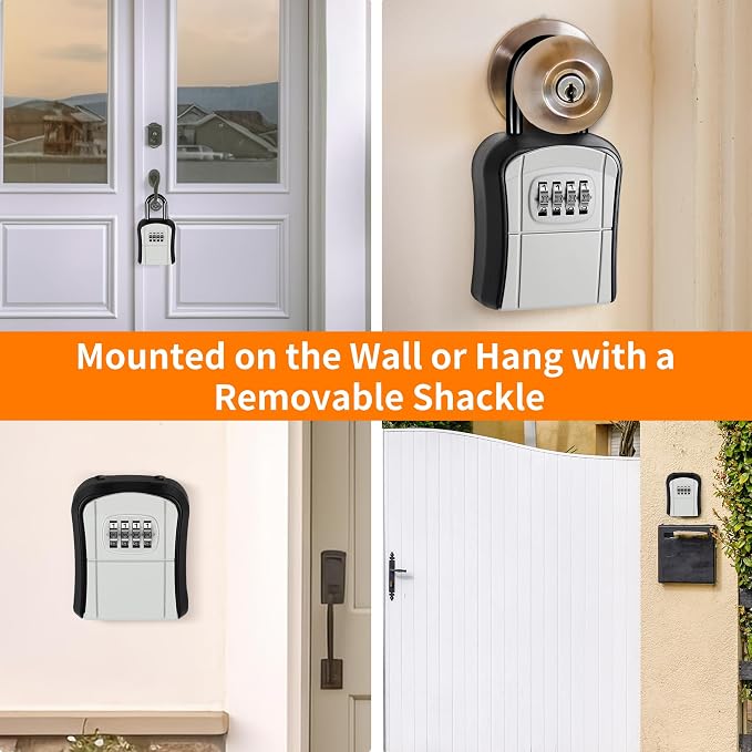 Portable Key Lock Box,Key Holder Safe Security Lock Box for Indoor, Outdoor, Garage, Garden, Store (1, Grey)