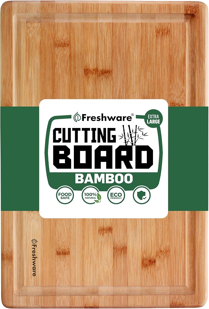 Bamboo Cutting Boards for Kitchen with Juice Groove [Set of 2] Wood Cutting Board for Chopping Meat, Vegetables, Fruits, Cheese, Knife Friendly Serving Tray with Handles (Pack of 3)