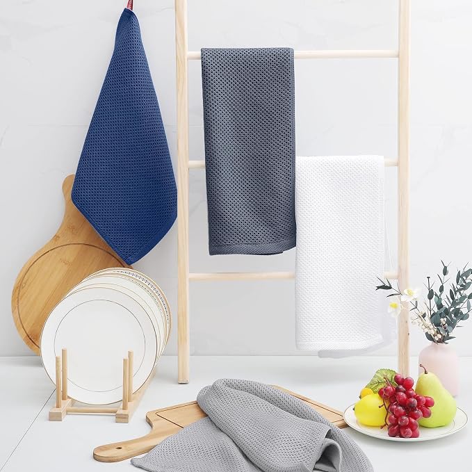 Homaxy 100% Cotton Waffle Weave Kitchen Towels, 5-Pack, White | 13 x 28 Inches, Ultra Soft Absorbent Dish Towels, Quick Drying Cleaning Towels