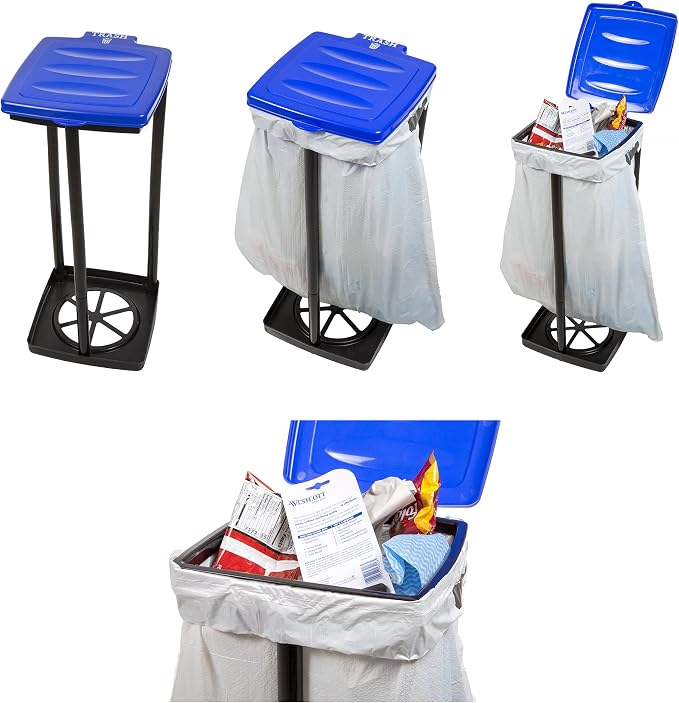 Portable Trash Bag Holder – Collapsible 13-Gallon Garbage Bin for Indoor/Outdoor Use, Camping, Recycling, and Parties – Durable Plastic Trash Can by Wakeman Outdoors (Blue)
