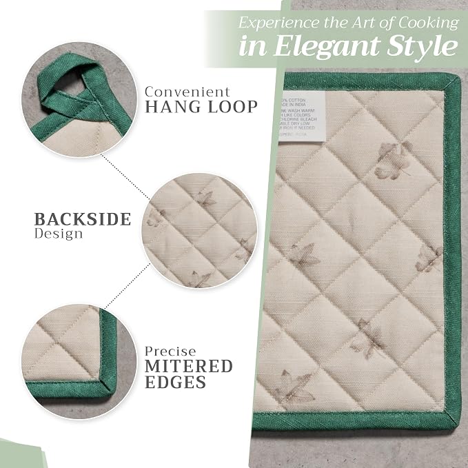 Maison d' Hermine Pot Holders 100% Cotton Potholders (8" x 8", Pack of 1) | Heat Resistant Hot Pads with Loop BBQ Cooking Baking Hotel Kitchen Handling Hot Pans Thanksgiving Christmas - Recolte