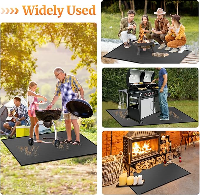 60 ×52 inches Under Grill Mats for Outdoor Grill/ Double-Sided Fire Pit Mat Fireplace Mat, Fireproof Deck and Patio Protector Mat, BBQ Mat for Under BBQ Waterproof Oil-Proof Grill Floor Pads Grill Mat