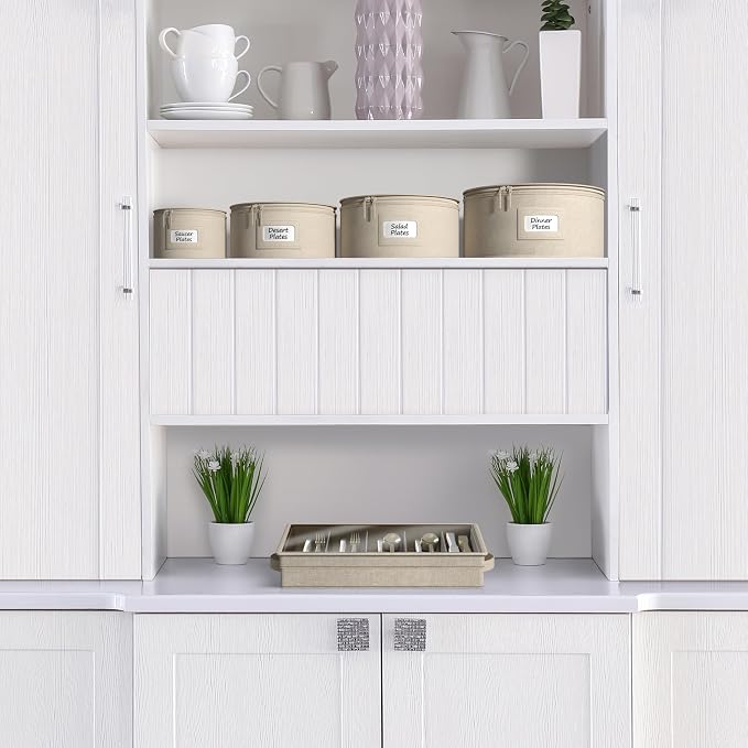 Sorbus China Storage Containers – Dinnerware Organizer for Salad Plates with Lid (Holds Service for 12) with Felt Protectors – 8.5" x 5.5"