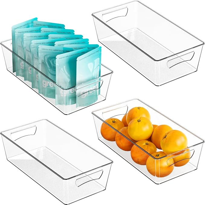 Simple Houseware 4 Pcs Pantry Clear Bin Storage Organizer, 14" x 7" x 3.75"