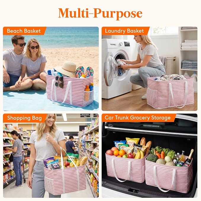 Lifewit Extra Large Tote Bag, Reusable Grocery Bags with Metal Wire Frame and Handles