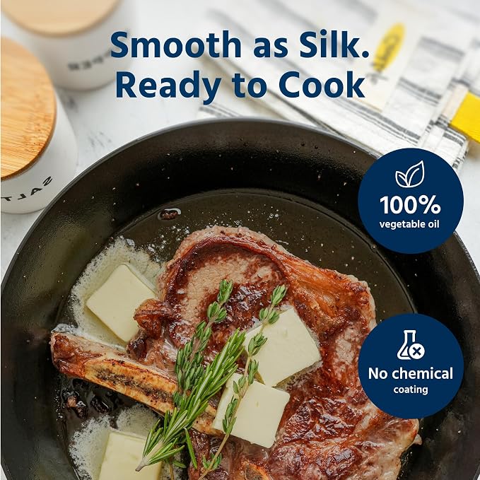 COOKLIFE 10 Inch Lightweight Pre-Seasoned Cast Iron Skillet, Smooth Fry Pan | Non-Stick Polished Skillet Use with an Oven, Stove, Grill, or Campfire, Handcrafted, PFAS-Free, Non-Toxic, Easy to Clean