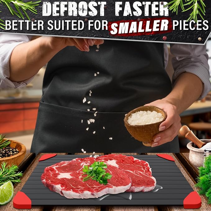 Thawing Tray for Frozen Meat, Fish, and Veggies, 14" x 8", Aluminum | Defrost Tray for Frozen Meat; Non-Stick Coating; High Heat Transfer, No Electricity; Easy Handling, Maintenance and Storage