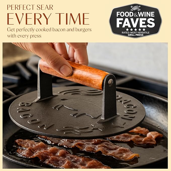 Bellemain Smash Burger Press, Grill Press, Bacon Press, Meat Press, 7 Inch | Food Grade Iron Cookware, Heavy Duty Cast Iron, 3Lbs, Equalizied Weight Distribution