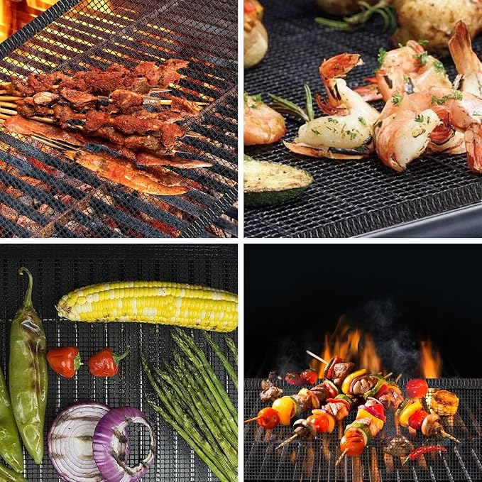 3 Pack Grill Mesh Mat Outdoor Grill, Heavy Duty and Non Stick BBQ Grilling Mats & Baking Mats, Resuable and Easy to Clean, Works on Gas Charcoal and Electric BBQ (15.7 x 13 Inch x 3 pcs)