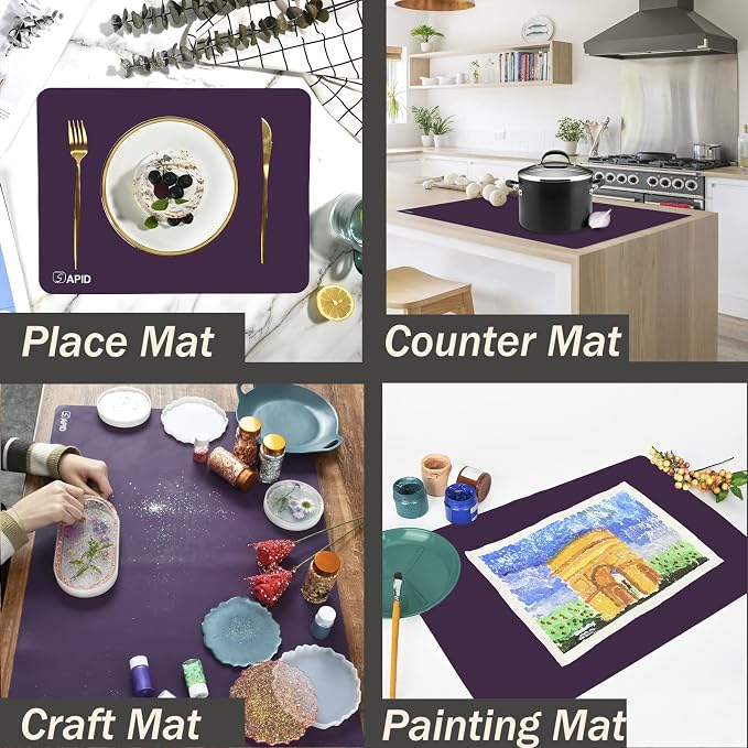 Extra Large Silicone Mat Kitchen Counter Heat Resistant Table Mat 36" x 24" | Place Mats, Countertop Protector, Thick Placemats Washable Silicone Mats for Kitchen Counter Dining Table Mat, Purple, Sapid