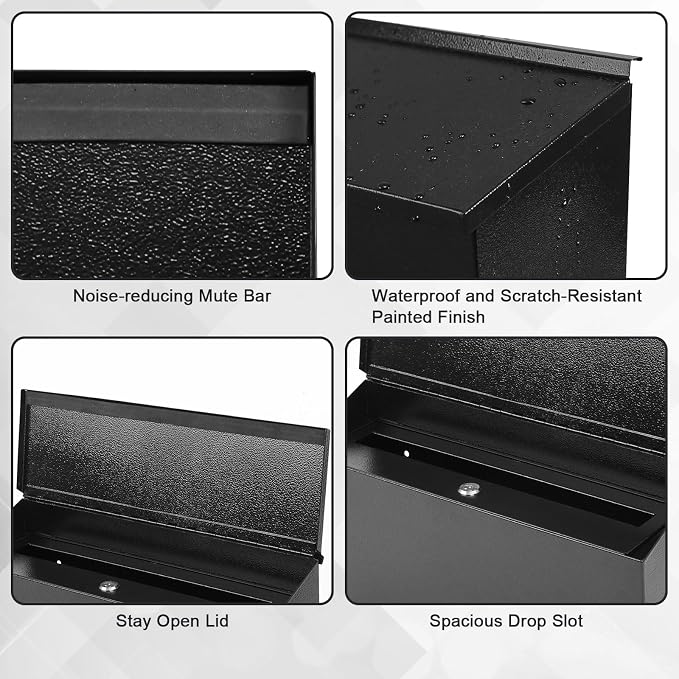KYODOLED Locking Wall Mount Mailboxes for Outside, Large Capacity Mail Box for House with Key Lock, Security Drop Box, Metal Post Box for Home, Office Decorative,15.7 * 9.9 * 4.9in
