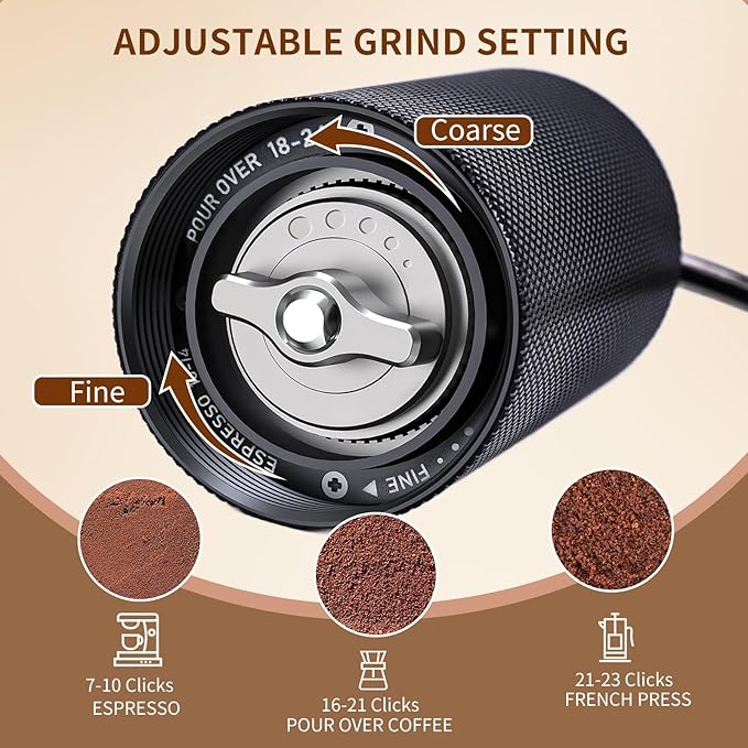 Manual Coffee Grinder, Portable Hand Coffee Mill - 25g Capacity | CNC Stainless Steel Conical Burr, Internal Adjustable Setting, For Espresso Pour Over French Press Travel Camping Office Home