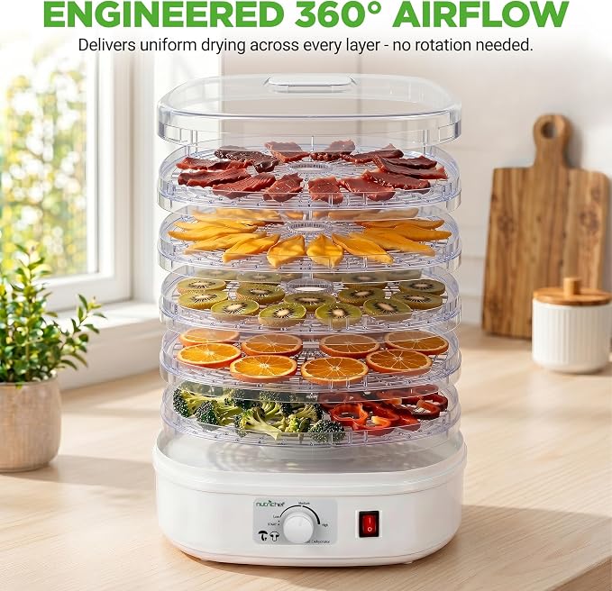 Nutrichef Food Dehydrator Machine | Multi-Tier Appliance for Home Use | Perfect for Beef Jerky, Fruits, Vegetables & Dog Treats | High-Heat Circulation | 5 Stackable Trays