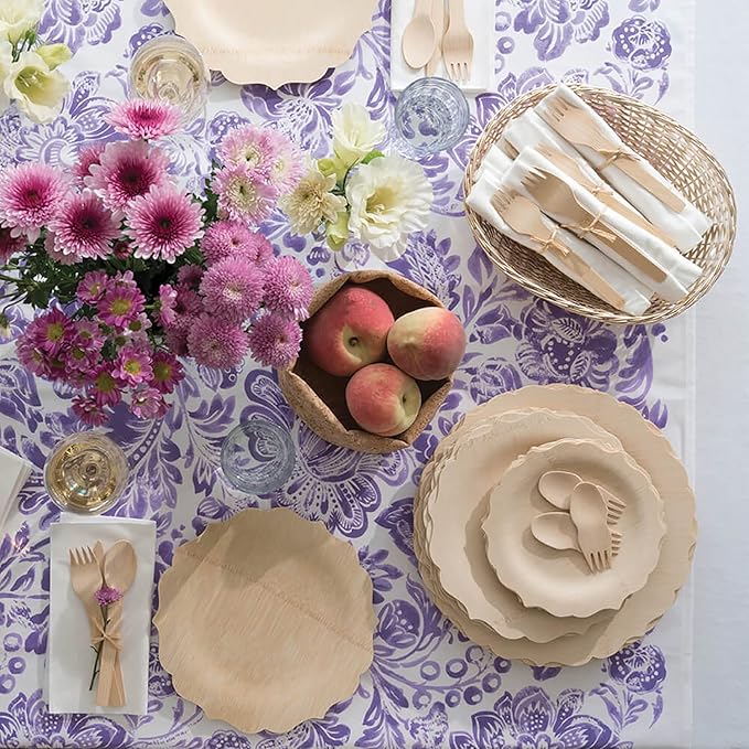 Bambu Pack of 100-7 Inch Disposable Bamboo Plates Fancy, Biodegradable Eco Friendly Products, Bamboo Disposable Plates for Party, Weddings, and Events, Great For Any Occasion - Bulk Case