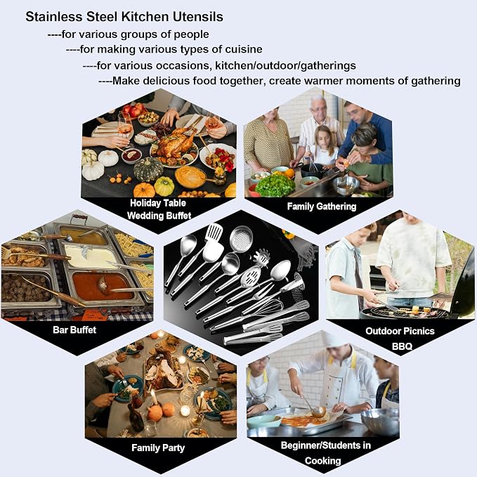 Stainless Steel Kitchen Utensils 13 PCS All Metal Set for Cooking | Food-grade 304;Dishwasher Safe;Made To Last;Meets All Needs;Great Choice for Gifts