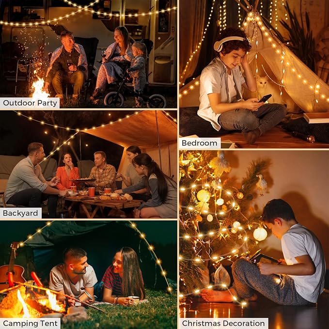 2-Pack Camping String Lights, Quick Storage 32.8FT Rechargeable Tent Lights String with 8 Modes, Hanging Waterproof Portable LED Lamp for Camping Outdoor Patio Awning Garden Party Essentials