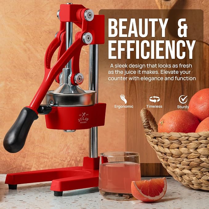 Zulay Kitchen Cast Iron Juicer - Heavy Duty Manual Juicer with Detachable Strainers for Easy Cleaning, Orange Juice Press for Citrus Fruits, Perfect for Bartenders, Juice Lovers & Health Enthusiasts