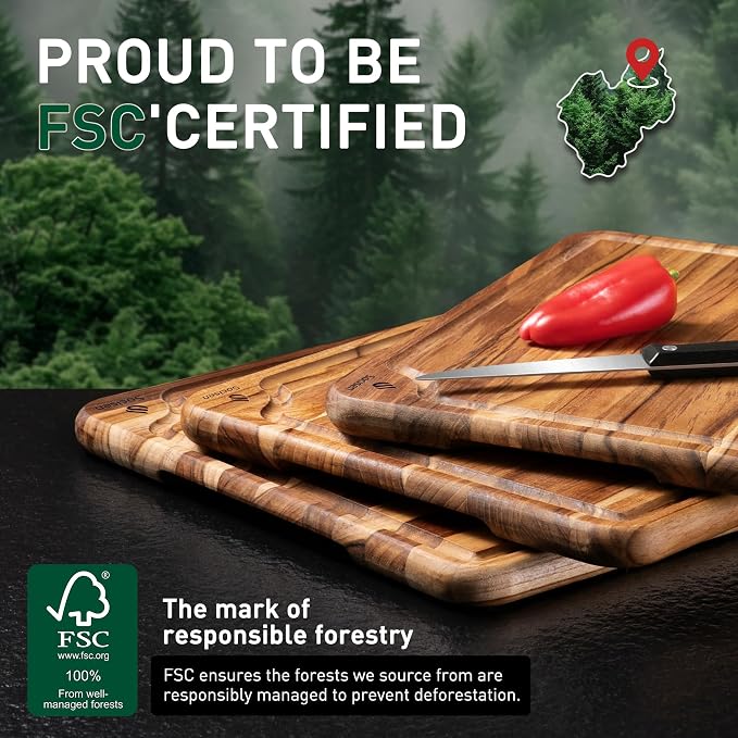 4 Pack Teak Wood Cutting Board Set for Kitchen Heavy Duty Non Toxic Non Slip Solid Thick Wood Haus Chopping Board Extra Large Big Small Meat Best Essential House Warming Hostess Host Gift