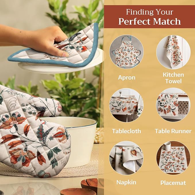 Maison d' Hermine Pot Holders 100% Cotton Potholders (8" x 8", Pack of 2) | Heat Resistant Hot Pads with Loop BBQ Cooking Baking Hotel Kitchen Handling Hot Pans Thanksgiving Christmas - Dalida