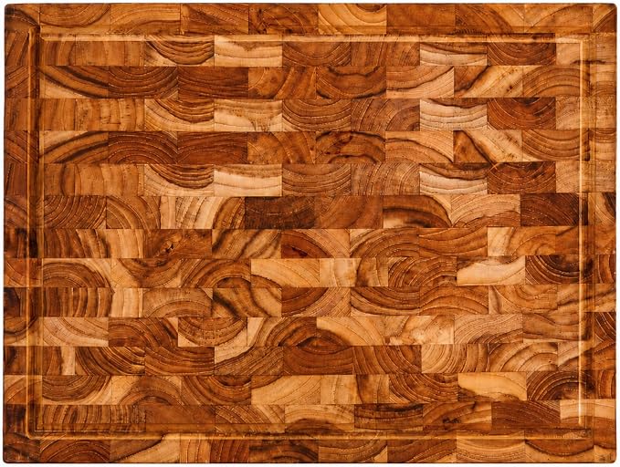 Acacia Wood End Grain Cutting Board, 11.8 x 7.8 x 1 Inch Small Butcher Block Chopping Board with Juice Groove, Knife-Friendly Wooden Cutting Board for Kitchen, Meat, Vegetables, Fruit & Serving