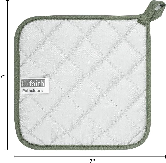 Pot Holders for Kitchen, 100% Cotton Terry Pot Holder Set of 5, Heat Resistant Hot Pads for Cooking, Baking, Hot Dishes and Countertop Protection, Olive Green