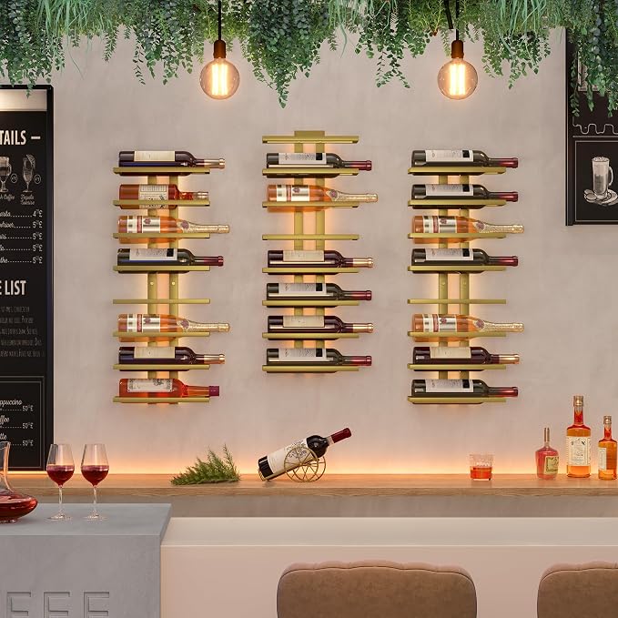 Hoctieon 3-Set 8 Tier Wall Mount Wine Rack (24 Tiers), Wall Racks for Wine Bottles Display and Storage, Hanging Bottle Organizer for Living Room, Dining Room, Wine Cellar, Bar, Quartz Green
