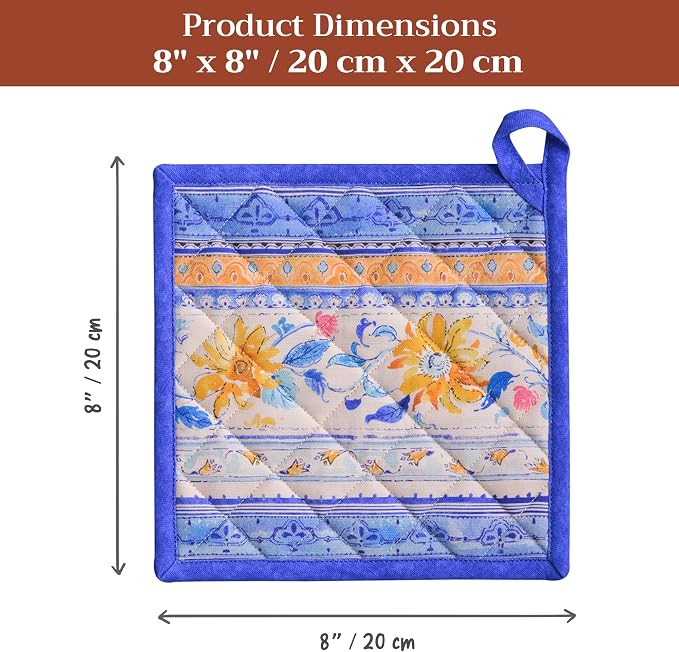 Maison d' Hermine Pot Holders 100% Cotton Potholders (8" x 8", Pack of 2) | Heat Resistant Hot Pads with Loop BBQ Cooking Baking Farmhouse Kitchen Handling Hot Pans Spring Summer - Girassol