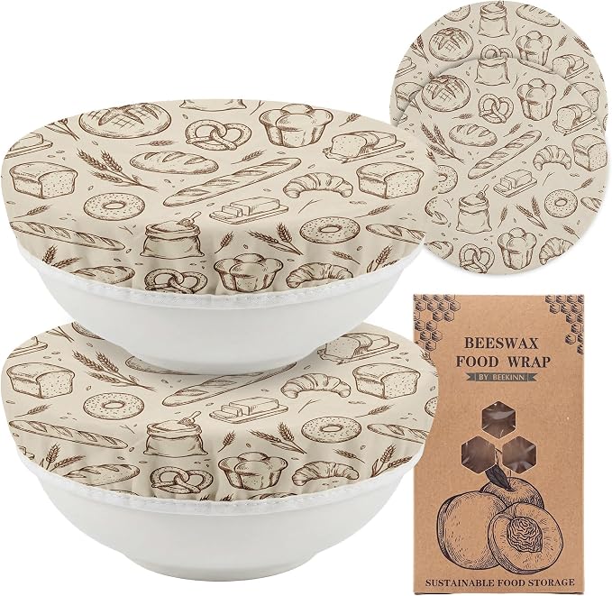 2Pcs Vintage Bakery Reusable Beeswax Bowl Covers Bread Sourdough Bowl Covers for Proofing Bakery Reusable Elastic Bread Sourdough Cover Wrap Dough Proofing Food Storage Kitchen Baking Supplies