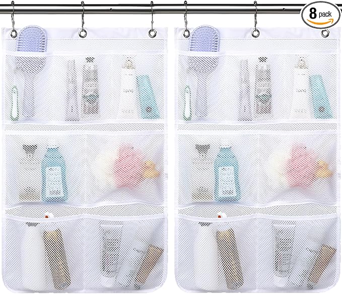 Fammart Mesh Shower Caddy Hanging, Quick-Drying Shower Organizer with 7 Pockets, Portable Bathroom Organizers and Storage for Shampoo, Soap, Loofah, Travel, and Cruise Essentials