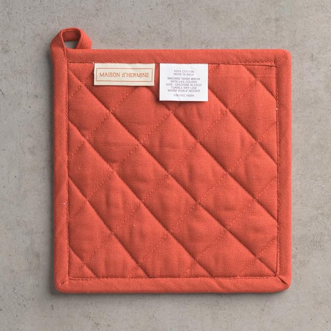 Maison d' Hermine Pot Holders 100% Cotton Potholders (8" x 8", Pack of 2) | Heat Resistant Hot Pads with Loop BBQ Cooking Baking Hotel Kitchen Handling Hot Pans Thanksgiving Christmas - Kashmir Paisley