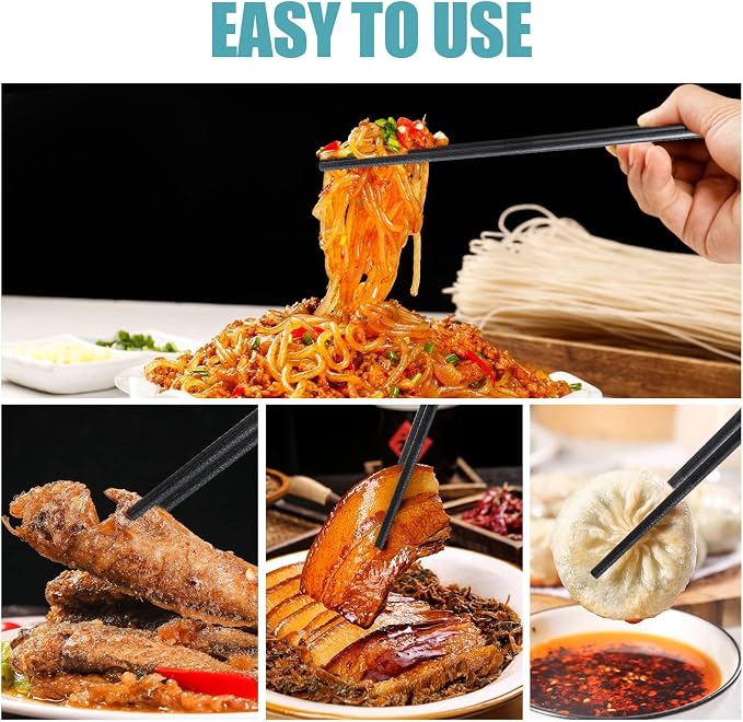 5 Pairs Dishwasher Safe Fiberglass Chopsticks Set,9.5 Inch Reusable Japanese Chinese Chopsticks , Non-Slip, Easy to Use (black, 9.5 inch)