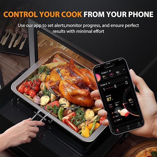Smart Bluetooth Wireless Meat Thermometer with 2 Thin Probes | Standalone Display Base, Backlit LCD display, Certified Accuracy ±0.5°F, BBQ Smoker Grill Oven, Brisket Steak Turkey Pork