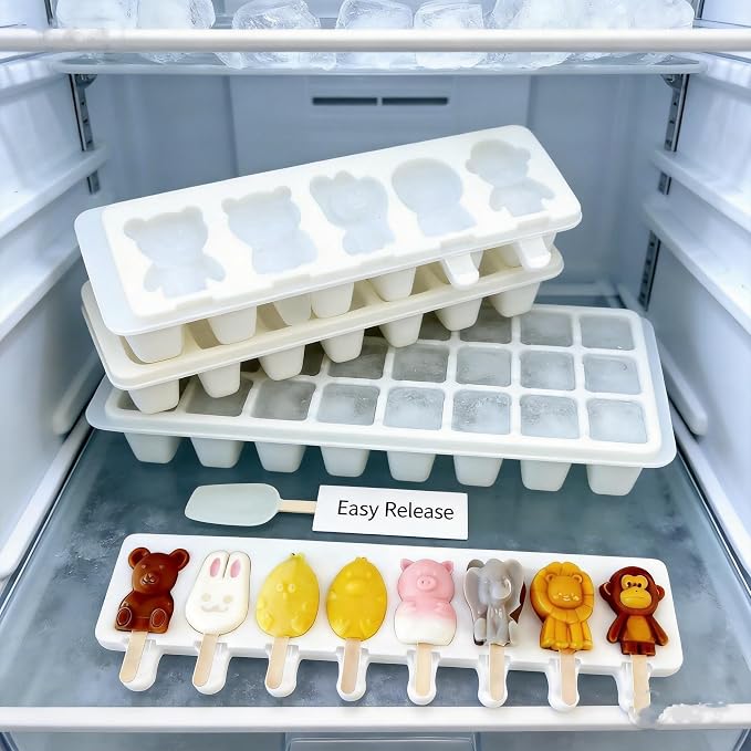 8-Cavity Silicone Popsicle Mold, Animal-Shaped Ice Cream Mold Set, BPA-Free Cake Pop Mold,Suitable for Making Cake Pops, Popsicles, and Cake Popsicles (Animals - White)