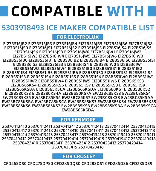 5303918493 Refrigerator Ice Maker Compatible with Frigidaire Electrolux Kenmore Crosley Replaces 241798219 1794546 AP4587866 PS3409466 EAP3409466